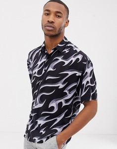 Oversize-рубашка из вискозы с принтом в стиле 90-х ASOS DESIGN-Черный
