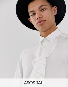 Жаккардовая рубашка классического кроя с оборкой спереди ASOS DESIGN Tall-Белый