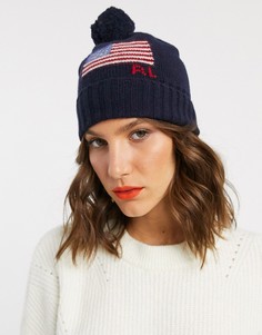 Шерстяная шапка с флагом Polo Ralph Lauren-Темно-синий