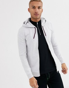 Белый худи обтягивающего кроя на молнии с бордовыми завязками ASOS DESIGN