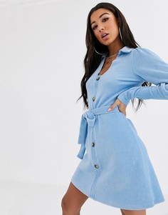 Вельветовое платье-рубашка мини ASOS DESIGN-Синий