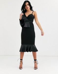Облегающее платье миди из полиуретана на одно плечо ASOS DESIGN-Черный