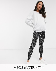 Черные леггинсы с белым цветочным принтом ASOS DESIGN Maternity-Мульти