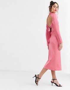 Розовое атласное платье миди с квадратным вырезом C/Meo-Розовый