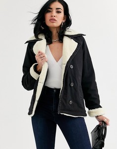 Джинсовая куртка авиатор с контрастным воротником \"борг\" ASOS DESIGN-Черный