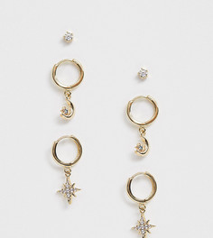 Набор серег со звездочками и полумесяцами Reclaimed Vintage inspired-Золотой