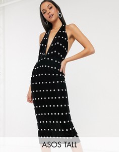 Декорированное платье-халтер миди ASOS DESIGN Tall-Черный