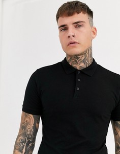 Черное обтягивающее поло из органического хлопка ASOS DESIGN-Черный