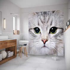 Штора 3Д (3d) для ванной JoyArty «Суровый котик» 180x20