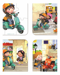 Набор пазлов Janod в квадратном чемоданчике На скутере