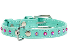 Ошейник для собак Collar Glamour, кожаный с клеевыми стразами, ментол, 12мм, 21-29 см