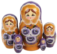 Матрешка "Золотой поднос с розами", фиолетовая Вознесенка