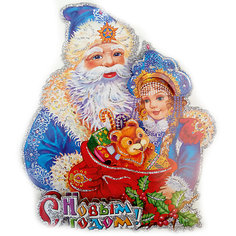 Панно бумажное Новогодняя сказка Дед Мороз и снегурочка, 20х23 см