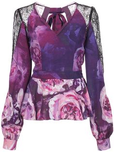Marchesa Notte блузка с кружевными вставками и цветочным принтом