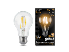 Лампочка Gauss LED Filament E27 A60 8W 2700K 102802108