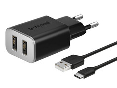 Зарядное устройство Deppa 2xUSB 2.4A + Cable USB Type-C Black DEP-11382