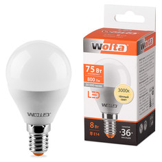 Лампочка Wolta LED G45 E14 8W 220-240V 3000K 800Lm Warm Light 25Y45GL8E14