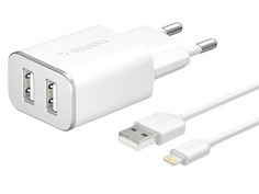 Зарядное устройство Deppa 2xUSB 2.4А + Cable 8pin MFI White DEP-11383