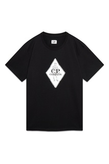 Черная футболка с белым принтом C.P. Company