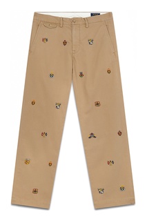 Бежевые брюки с вышивкой Polo Ralph Lauren