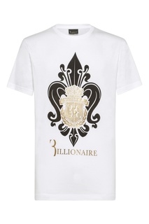 Белая футболка с золотым гербом и черным узором Billionaire