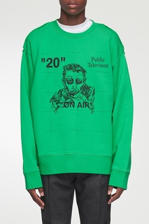 Зеленый свитшот с принтами и логотипами Off White