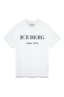 Белая футболка с черным логотипом Iceberg