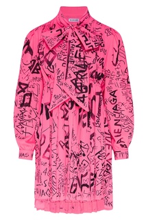 Розовое платье с логотипным принтом Balenciaga