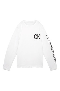 Белый лонгслив с логотипами Calvin Klein Jeans
