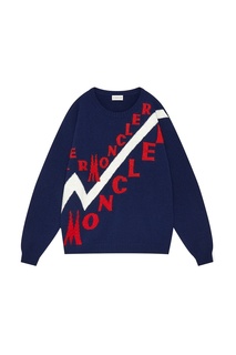 Синий свитер с логотипами Moncler