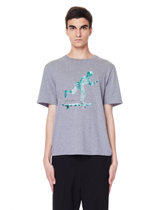 Серая хлопковая футболка с принтом Golden Goose