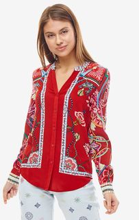 Красная рубашка с ярким цветочным принтом Desigual