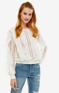 Кружевная белая блуза с нашивками Guess