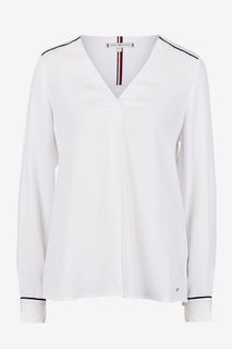 Белая блуза из вискозы с треугольным вырезом Tommy Hilfiger