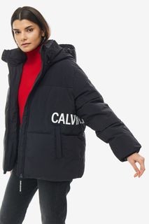 Объемная черная куртка с логотипом бренда Calvin Klein Jeans