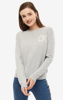 Серый джемпер с логотипом бренда Calvin Klein Jeans
