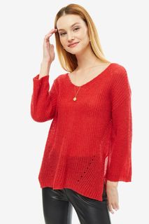 Красный трикотажный свитер оверсайз Sisley