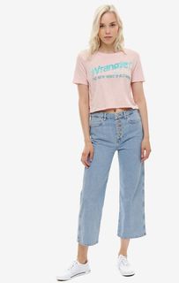 Широкие синие джинсы бойфренд с застежкой на болты Retro Crop Boyfriend Wrangler