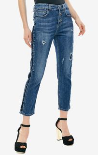 Укороченные джинсы бойфренд с оригинальным декором Boy Straight Jewel Liu Jo
