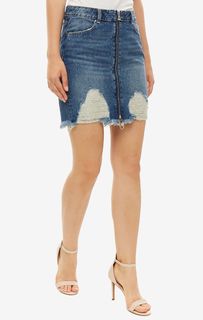Юбка из денима с потертостями на молнии Guess