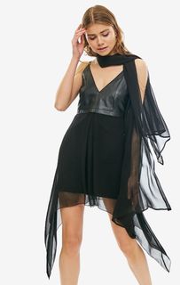 Короткое платье из вискозы с кожаной вставкой Patrizia Pepe