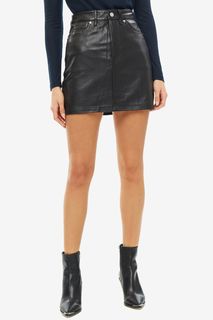 Короткая черная юбка из натуральной кожи Calvin Klein Jeans