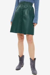 Зеленая юбка на кнопках из натуральной кожи Pepe Jeans