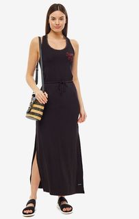 Длинное черное платье-сарафан с декоративной вышивкой Superdry