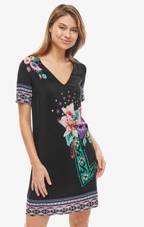 Черное платье из вискозы с цветочным принтом Desigual
