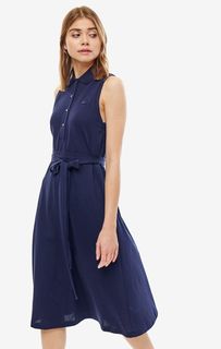 Синее хлопковое платье с карманами и поясом Lacoste