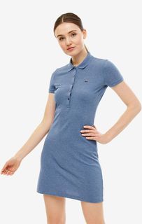 Синее платье средней длины с расклешенной юбкой Lacoste