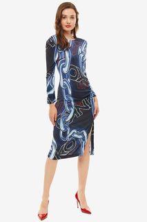 Облегающее синее платье с разрезом Pinko