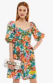 Короткое льняное платье с цветочным принтом Pinko