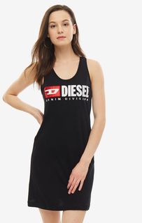 Черное хлопковое платье с логотипом бренда Diesel